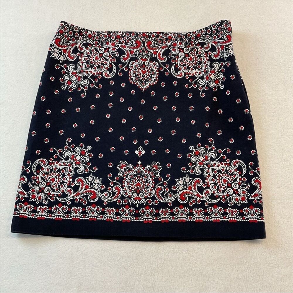 Talbot’s Women's SZ 10 Lined Stretchy Cotton Skirt Red White Blue Print
